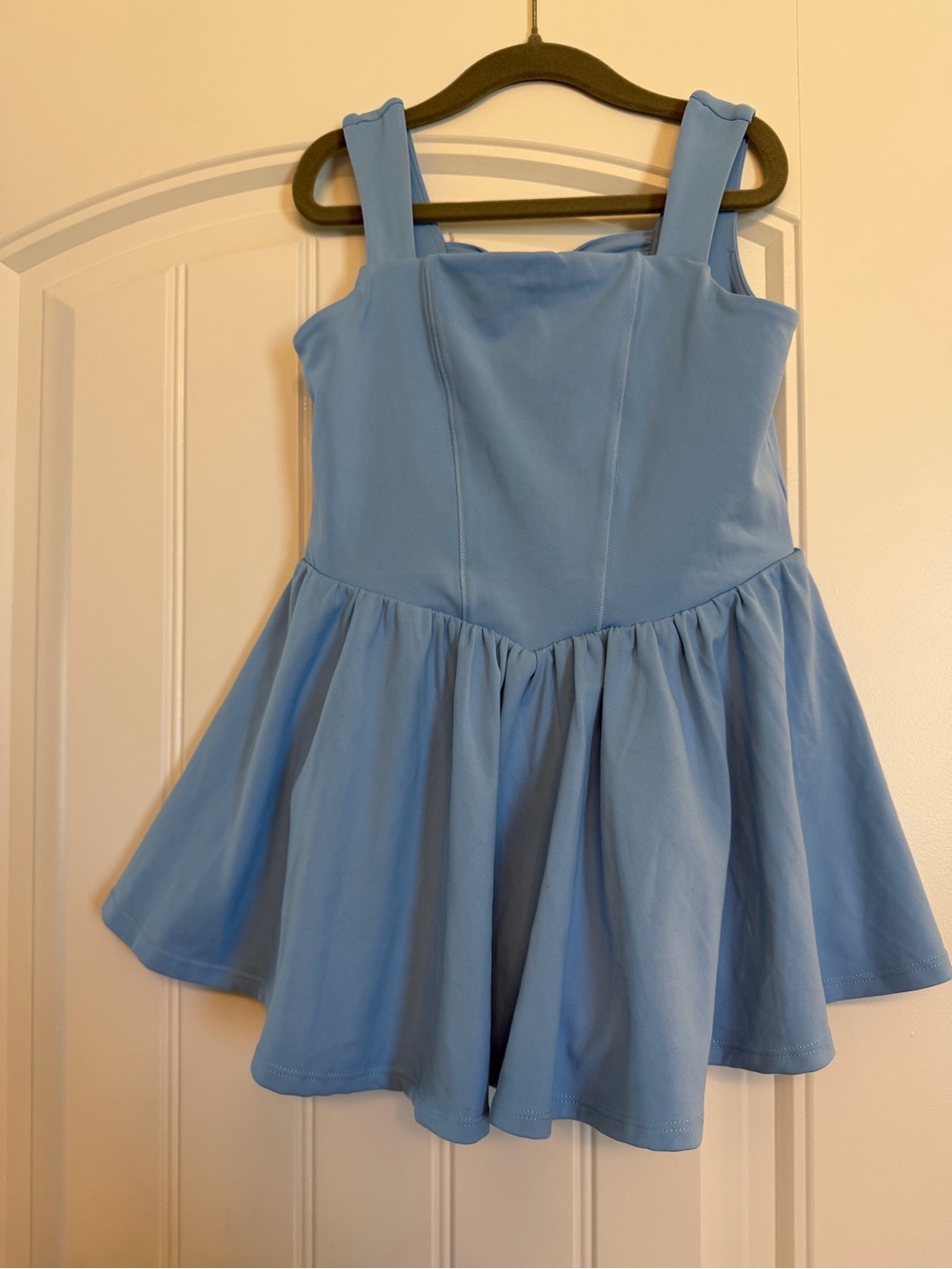 Girls' Light Blue Square-Neck Skater Dress with Wide Straps
